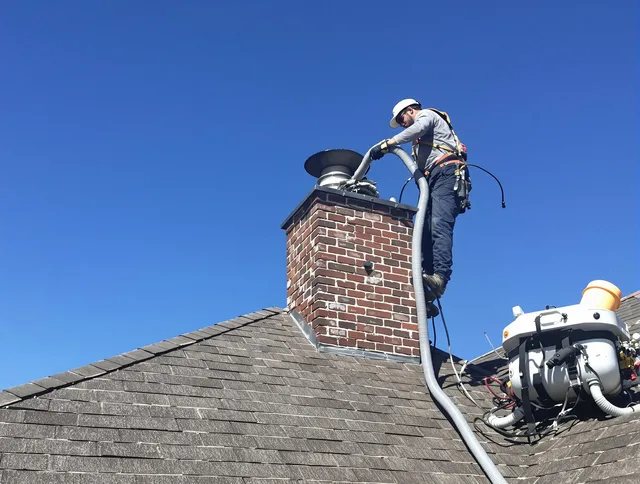Dedicated Orange Chimney Sweep team member cleaning a chimney in Orange, CT