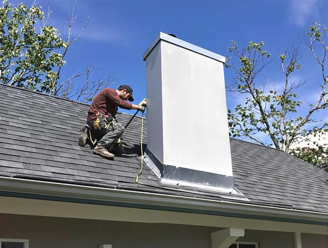 Orange Chimney Sweep team member finishing chimney construction in Orange, CT