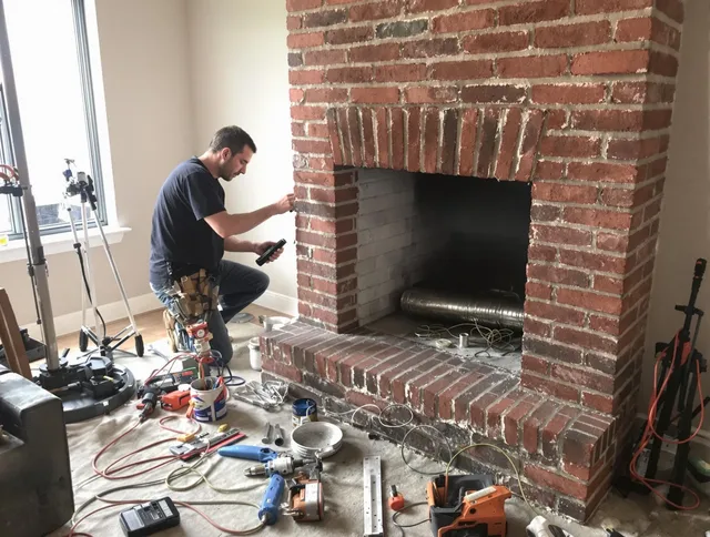 Orange Chimney Sweep specialist finalizing chimney liner service in Orange, CT