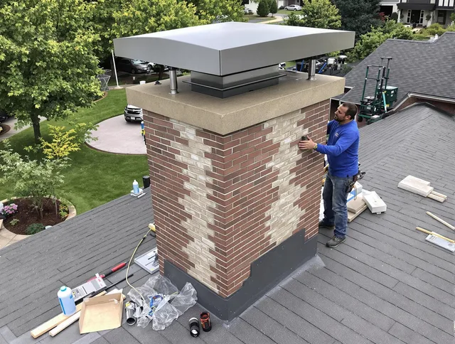 Orange Chimney Sweep team working on a custom chimney remodel in Orange, CT