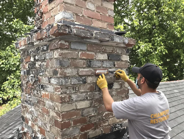 In-progress chimney restoration by Orange Chimney Sweep in Orange, CT