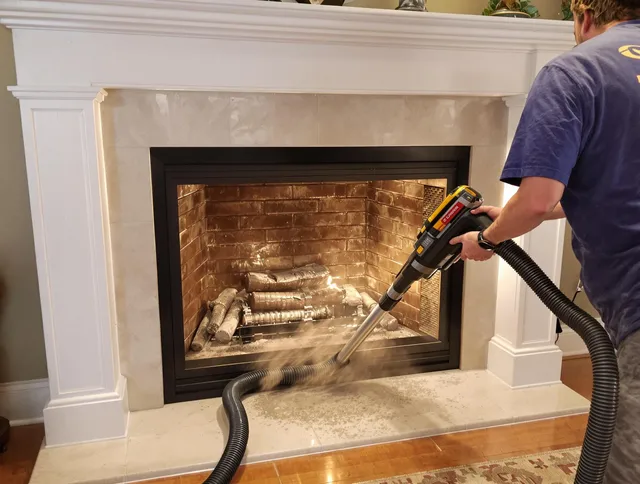 Fireplace cleaning performed by Orange Chimney Sweep in Orange, CT